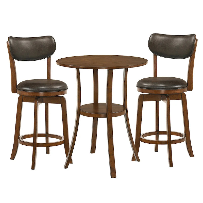 Irvi Traditional Rubberwood 3-Piece Barstool Counter Height Dining Set by