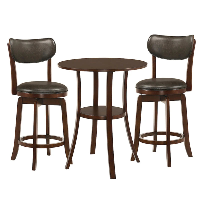 Irvi Traditional Rubberwood 3-Piece Barstool Counter Height Dining Set by