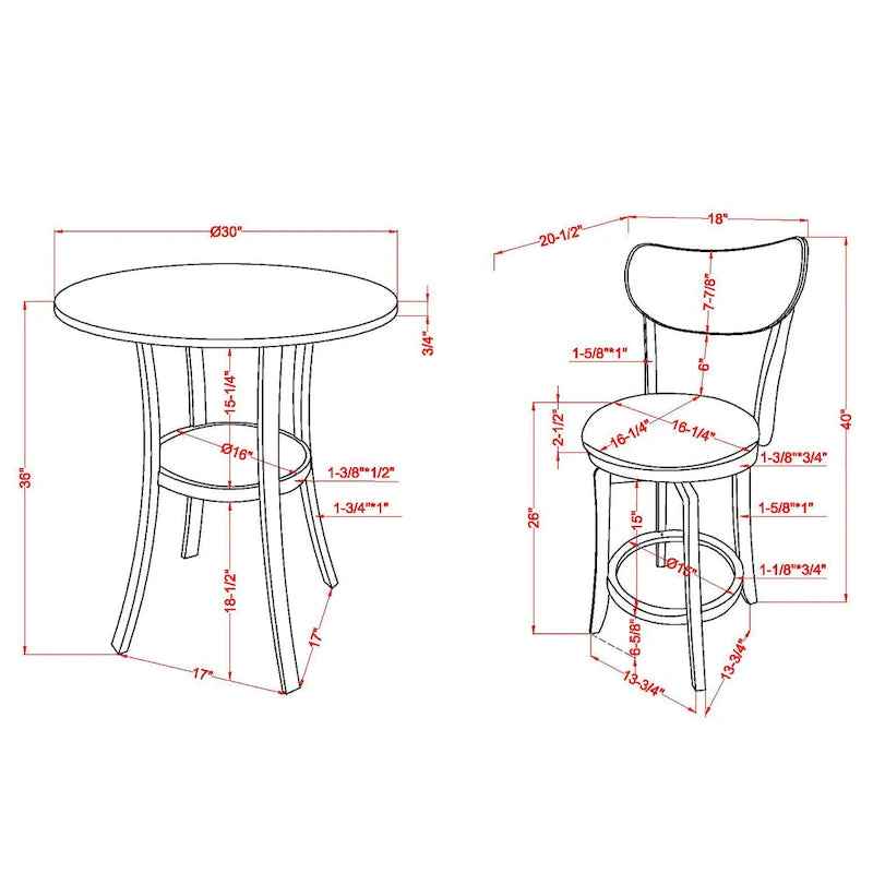 Irvi Traditional Rubberwood 3-Piece Barstool Counter Height Dining Set by