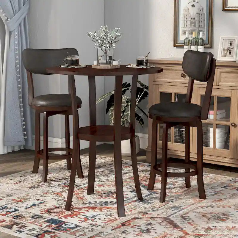 Irvi Traditional Rubberwood 3-Piece Barstool Counter Height Dining Set by