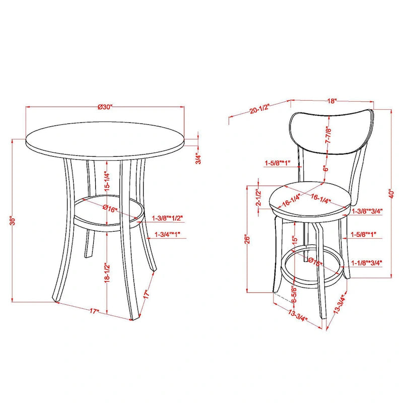 Irvi Traditional Rubberwood 3-Piece Barstool Counter Height Dining Set by