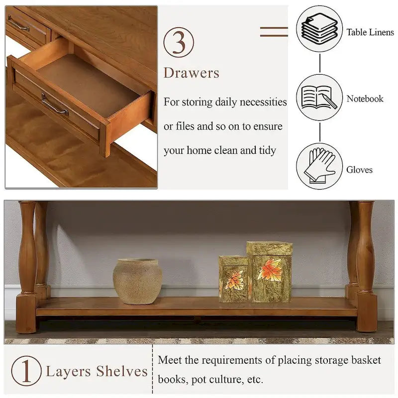 63.38 Long Sofa Console Table with 3 Drawers for Entryway Behind Couch Hall Foyer