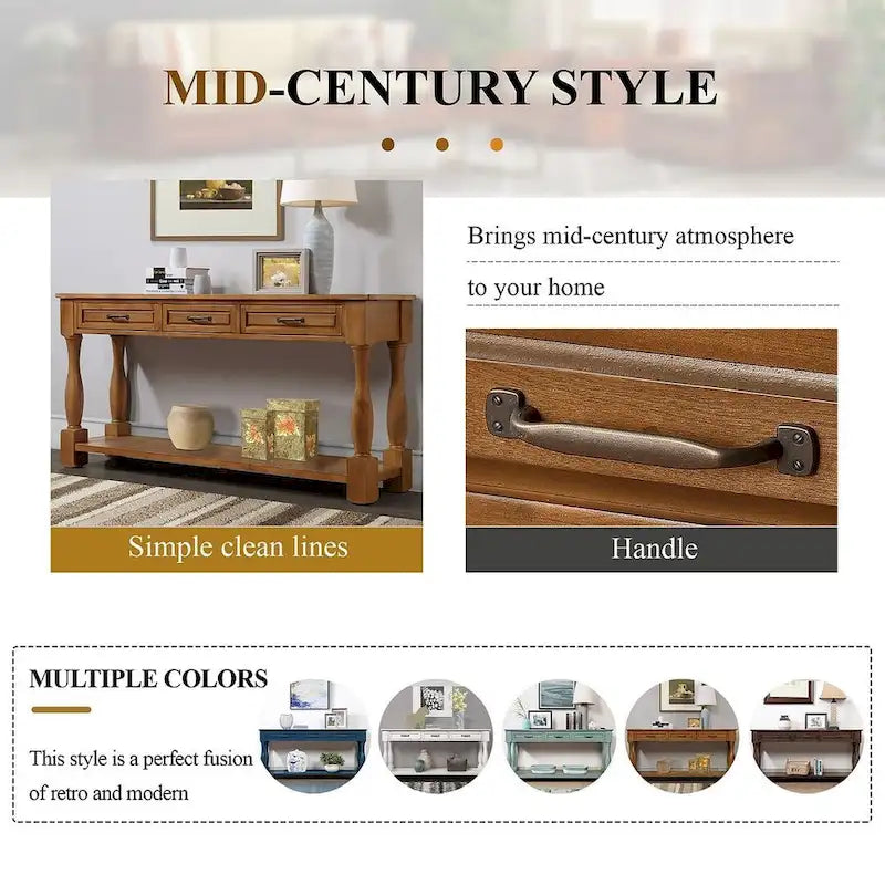 63.38 Long Sofa Console Table with 3 Drawers for Entryway Behind Couch Hall Foyer