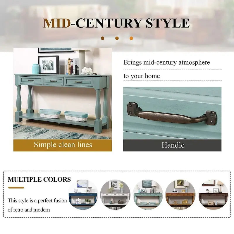 63.38 Long Sofa Console Table with 3 Drawers for Entryway Behind Couch Hall Foyer