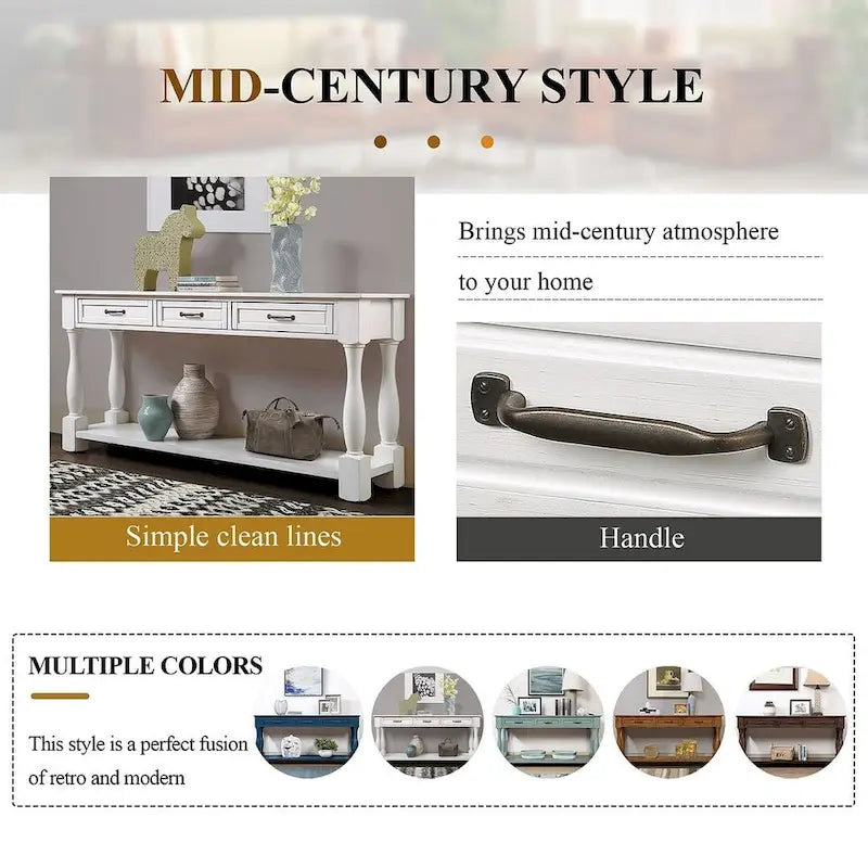 63.38 Long Sofa Console Table with 3 Drawers for Entryway Behind Couch Hall Foyer