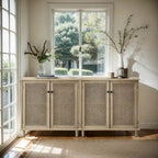 Rattan Wicker Accent Cabinet - 2 Doors - Wood Grain - Adjustable Shelf