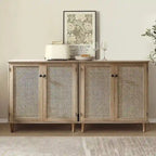 Rattan Wicker Accent Cabinet - 2 Doors - Wood Grain - Adjustable Shelf