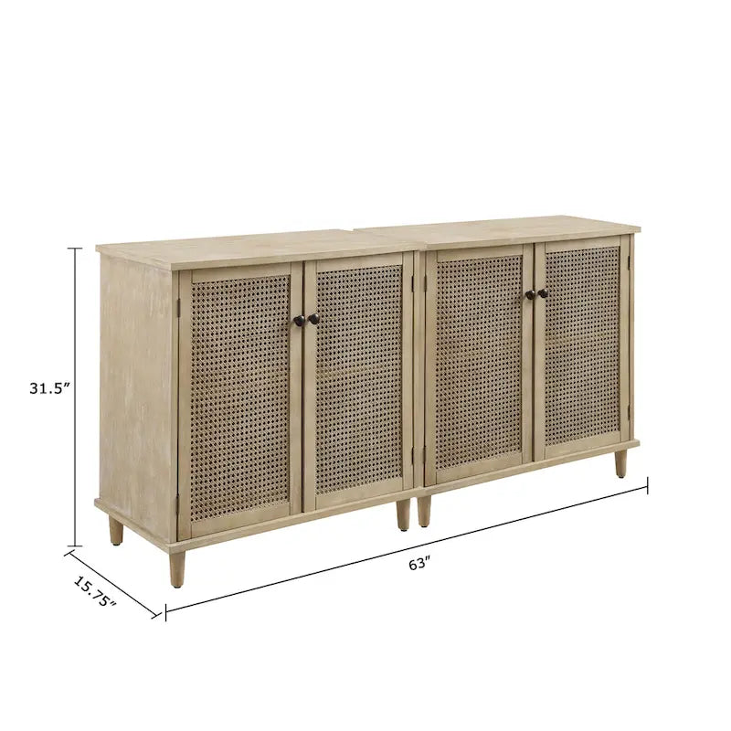 Rattan Wicker Accent Cabinet - 2 Doors - Wood Grain - Adjustable Shelf