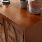 Rattan Wicker Accent Cabinet - 2 Doors - Wood Grain - Adjustable Shelf