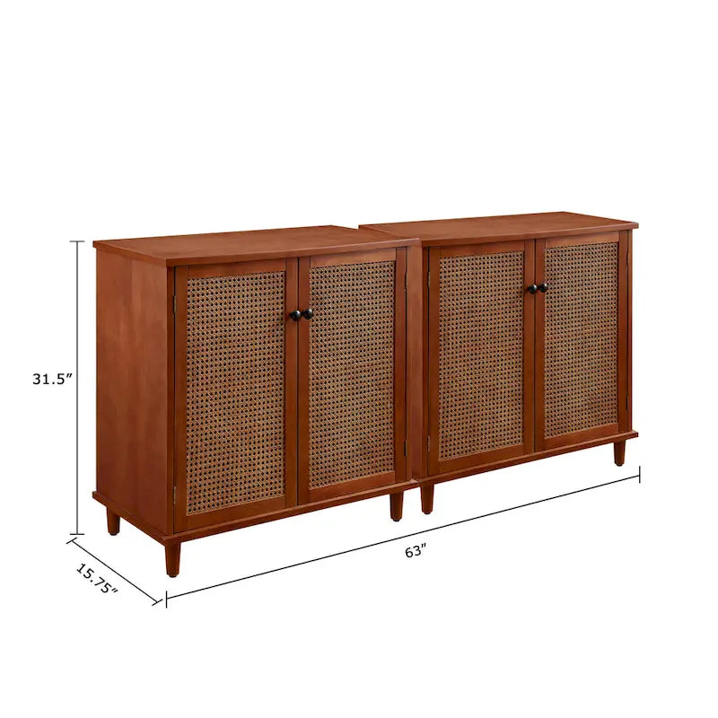 Rattan Wicker Accent Cabinet - 2 Doors - Wood Grain - Adjustable Shelf