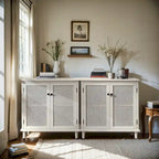 Rattan Wicker Accent Cabinet - 2 Doors - Wood Grain - Adjustable Shelf