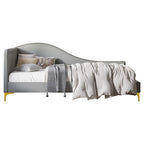Polyester Upholstered Twin Daybed - One Arm - Gold Legs - Grey/Beige/Black