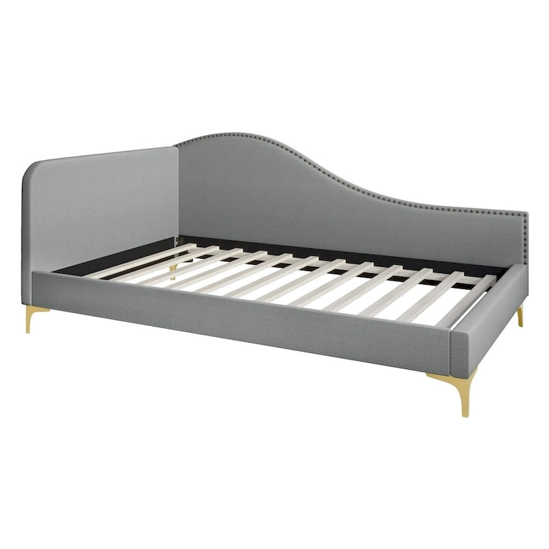 Polyester Upholstered Twin Daybed - One Arm - Gold Legs - Grey/Beige/Black