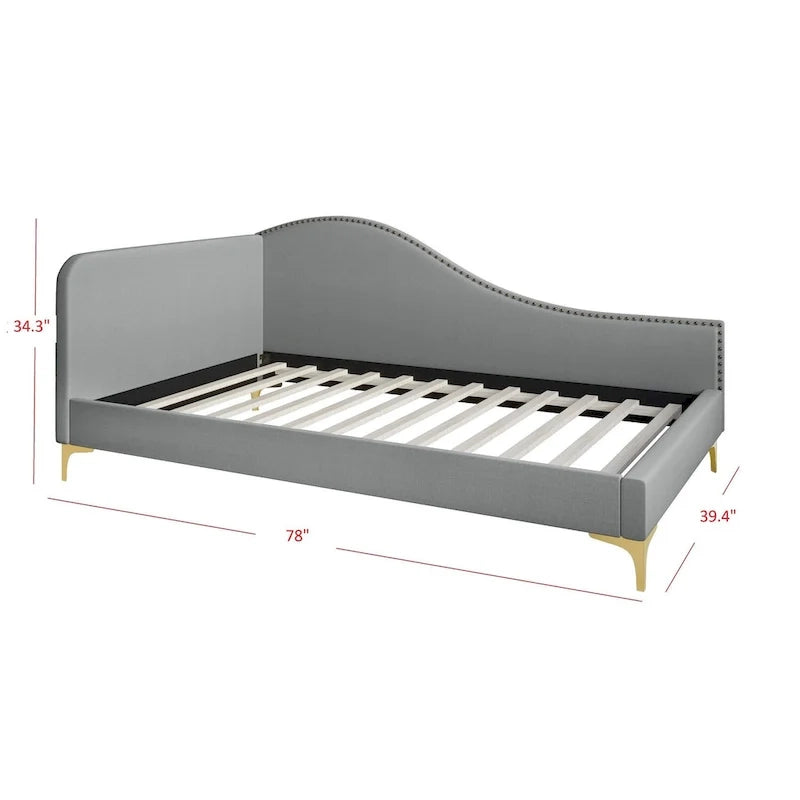 Polyester Upholstered Twin Daybed - One Arm - Gold Legs - Grey/Beige/Black