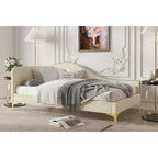 Polyester Upholstered Twin Daybed - One Arm - Gold Legs - Grey/Beige/Black
