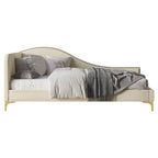 Polyester Upholstered Twin Daybed - One Arm - Gold Legs - Grey/Beige/Black