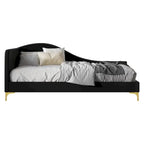Polyester Upholstered Twin Daybed - One Arm - Gold Legs - Grey/Beige/Black