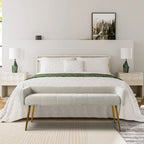 Luis Modern Upholstered Low Back Bench with Sturdy Golden Metal Tapered Leg by HULALA HOME