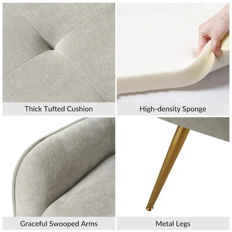 Luis Modern Upholstered Low Back Bench with Sturdy Golden Metal Tapered Leg by HULALA HOME