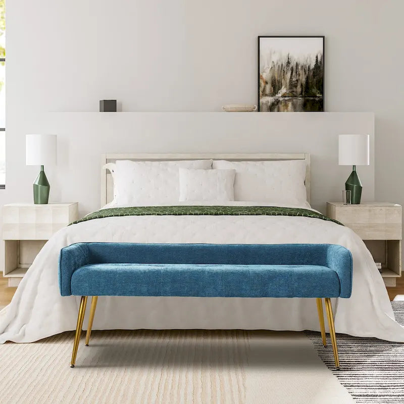 Luis Modern Upholstered Low Back Bench with Sturdy Golden Metal Tapered Leg by HULALA HOME
