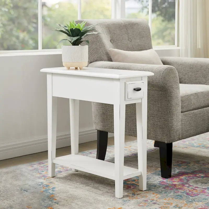 One Drawer Narrow Side Table with Shelf