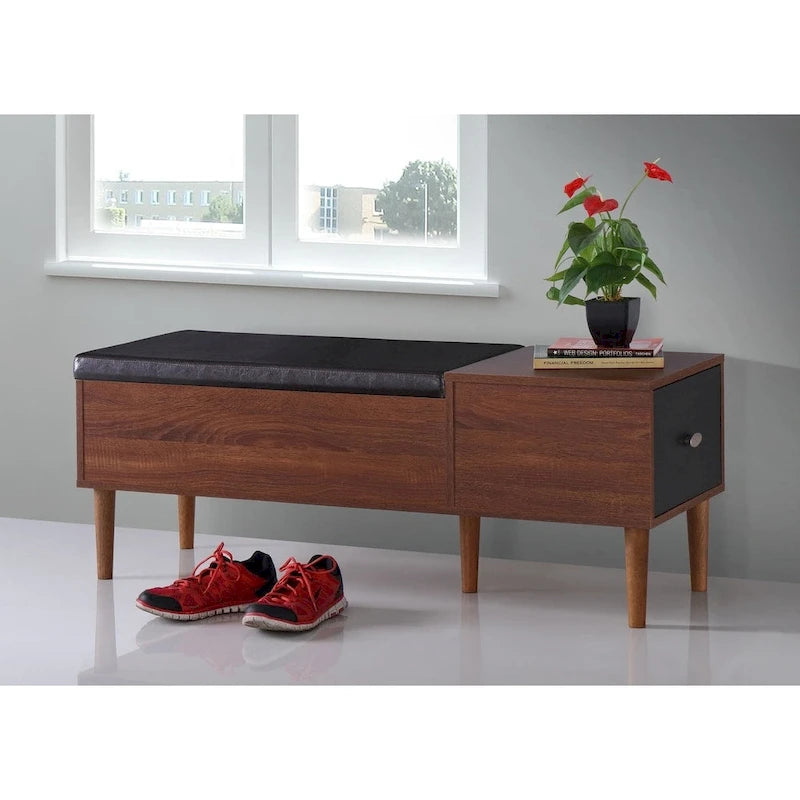 Two-Tone Storage Bench - 1 Drawer - Lift-Top Seat - Walnut/Oak