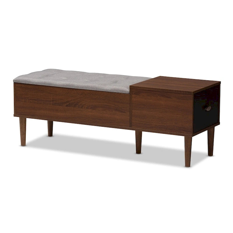 Two-Tone Storage Bench - 1 Drawer - Lift-Top Seat - Walnut/Oak