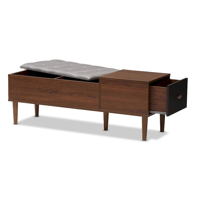 Two-Tone Storage Bench - 1 Drawer - Lift-Top Seat - Walnut/Oak