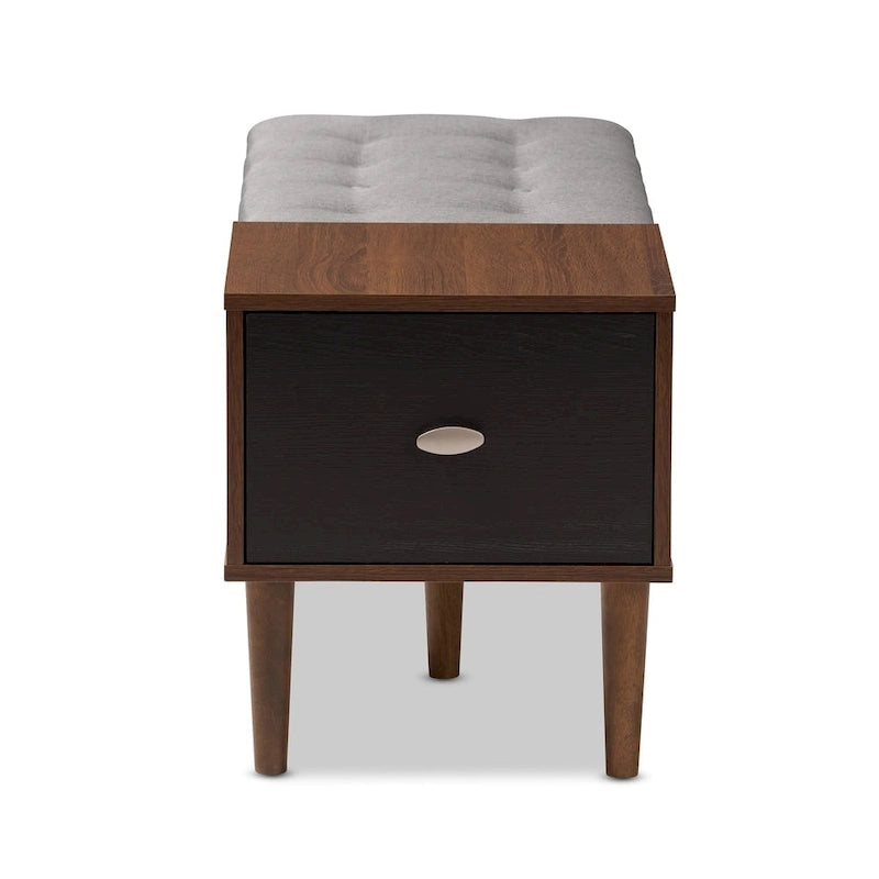 Two-Tone Storage Bench - 1 Drawer - Lift-Top Seat - Walnut/Oak