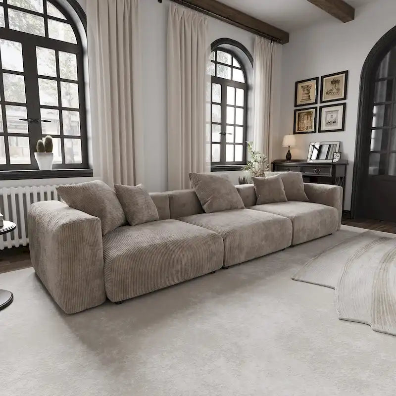 Gray Corduroy Modular Sectional Sofa 3-Seater
