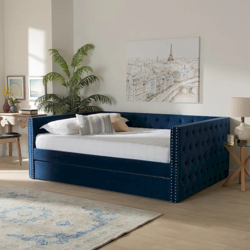 Larkin Modern Velvet Fabric Upholstered Daybed with Trundle