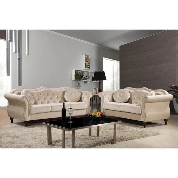 Gracewood Hollow Mantel Nailhead Chesterfield Upholstered 2-piece Living Room Set