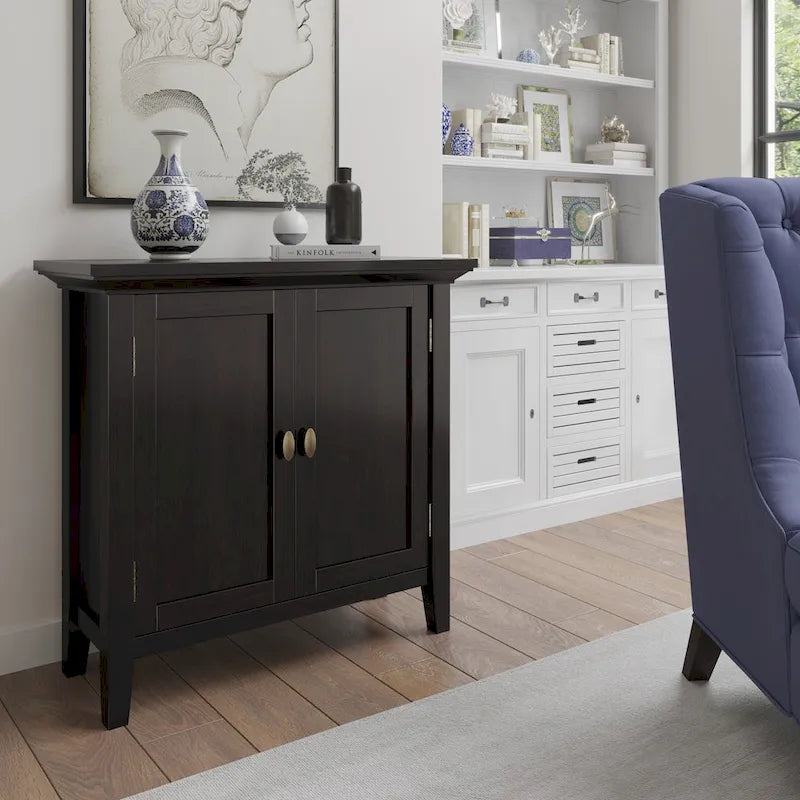 WYNDENHALL Mansfield SOLID WOOD 32 inch Wide Transitional Low Storage Cabinet - 32w x 14d x 31h