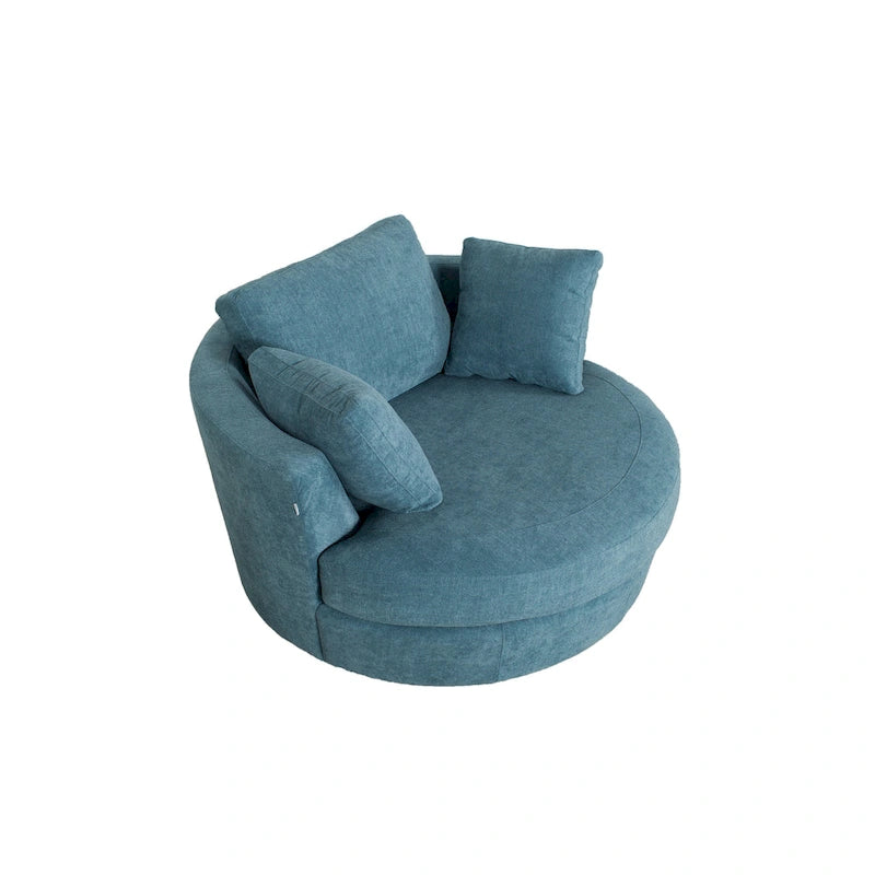 54 Wide Elegant Round Swivel Barrel Chair, Chair and a Half