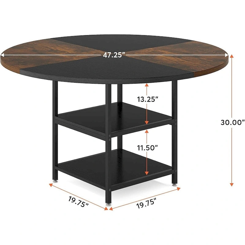 White & Gold Round Dining Table - 47 - Seats 4 - with Storage Shelf