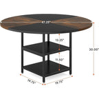 White & Gold Round Dining Table - 47 - Seats 4 - with Storage Shelf