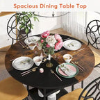 White & Gold Round Dining Table - 47 - Seats 4 - with Storage Shelf