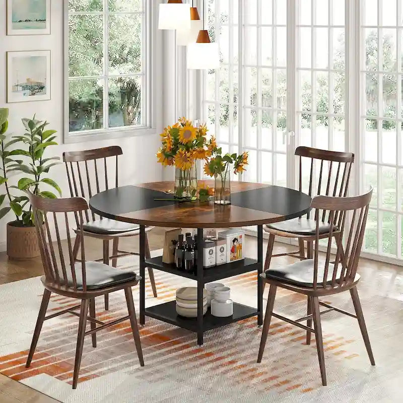 White & Gold Round Dining Table - 47" - Seats 4 - with Storage Shelf