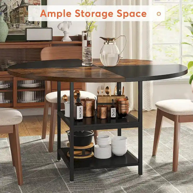 White & Gold Round Dining Table - 47 - Seats 4 - with Storage Shelf