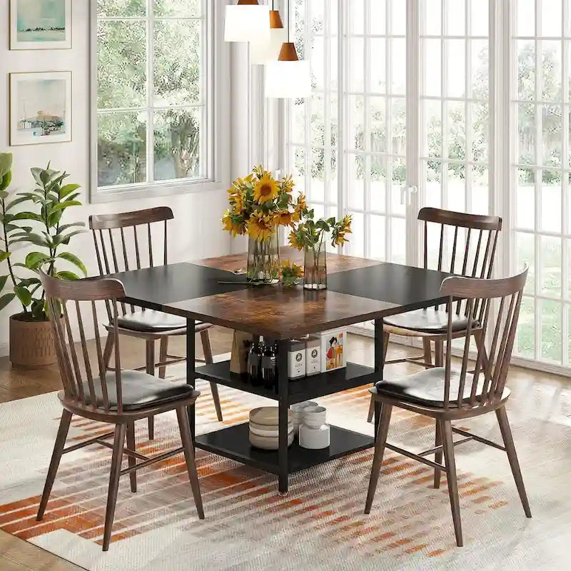 White & Gold Round Dining Table - 47 - Seats 4 - with Storage Shelf