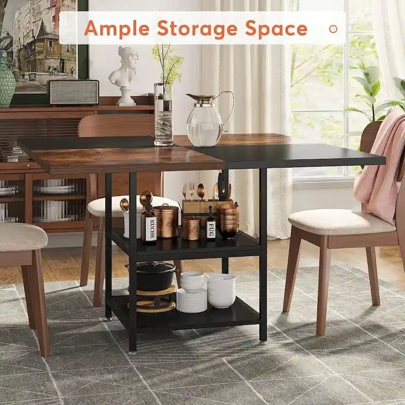 White & Gold Round Dining Table - 47 - Seats 4 - with Storage Shelf