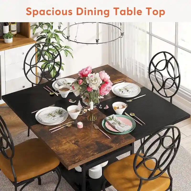 White & Gold Round Dining Table - 47 - Seats 4 - with Storage Shelf