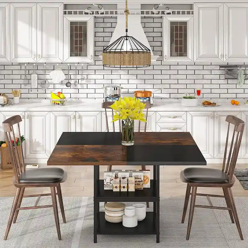 White & Gold Round Dining Table - 47 - Seats 4 - with Storage Shelf