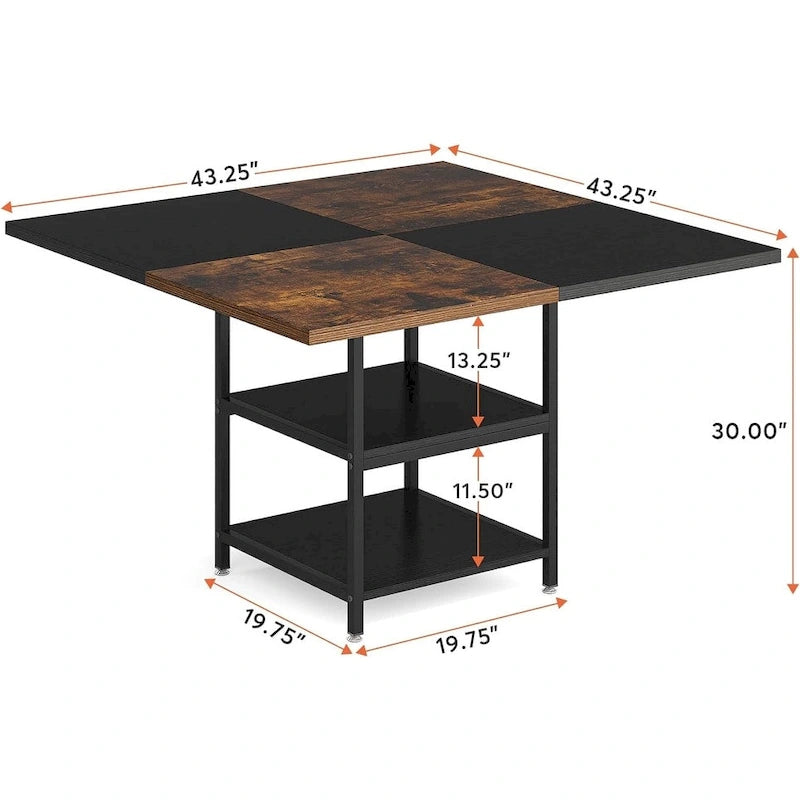 White & Gold Round Dining Table - 47 - Seats 4 - with Storage Shelf