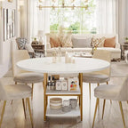 White & Gold Round Dining Table - 47 - Seats 4 - with Storage Shelf