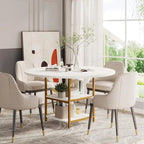 White & Gold Round Dining Table - 47 - Seats 4 - with Storage Shelf