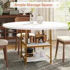 White & Gold Round Dining Table - 47 - Seats 4 - with Storage Shelf