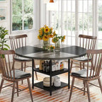 White & Gold Round Dining Table - 47 - Seats 4 - with Storage Shelf