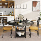 White & Gold Round Dining Table - 47 - Seats 4 - with Storage Shelf
