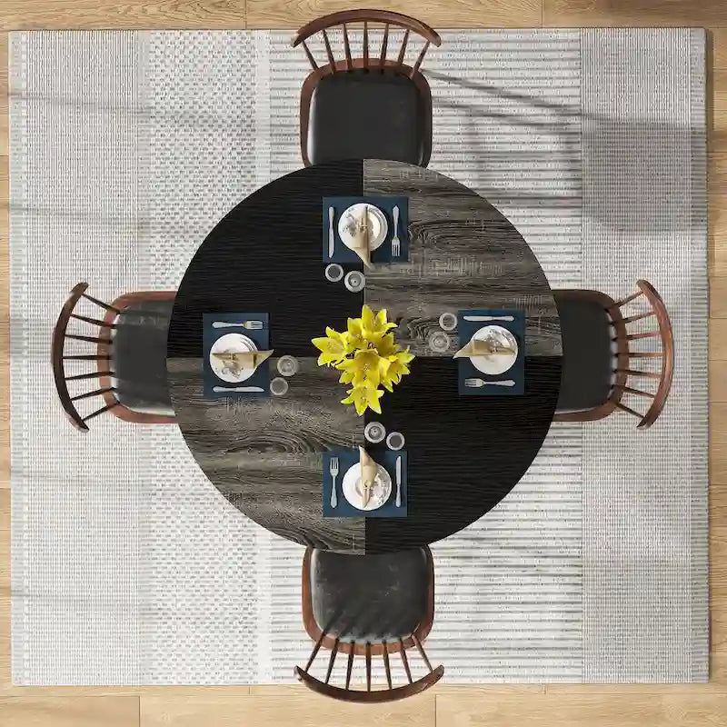 White & Gold Round Dining Table - 47 - Seats 4 - with Storage Shelf